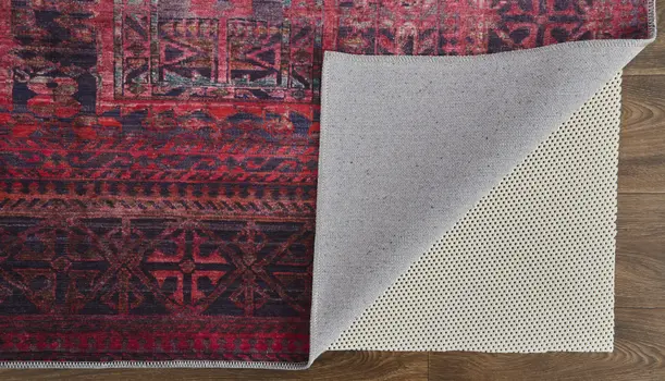 2' X 3' Red And Gray Geometric Power Loom Area Rug