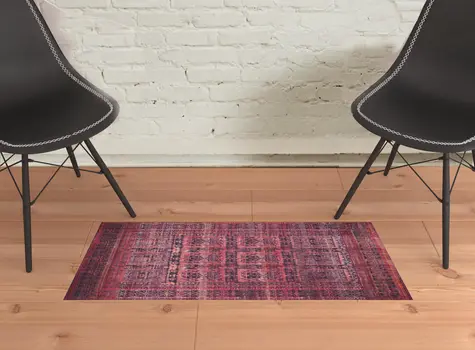 2' X 3' Red And Gray Geometric Power Loom Area Rug