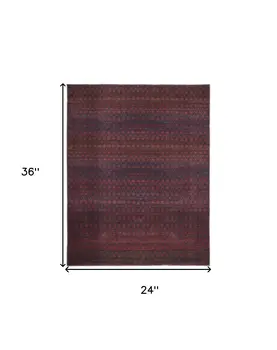 2' X 3' Red And Gray Striped Power Loom Area Rug