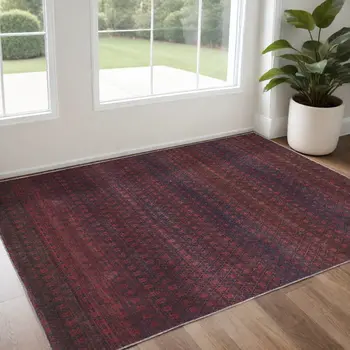 2' X 3' Red And Gray Striped Power Loom Area Rug