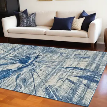 8' X 11' Blue And Ivory Stain Resistant Area Rug