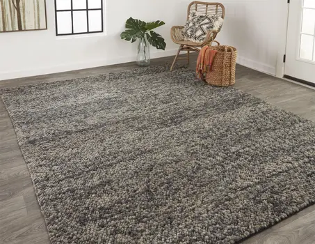 4' X 6' Gray and Black Wool Hand Woven Area Rug