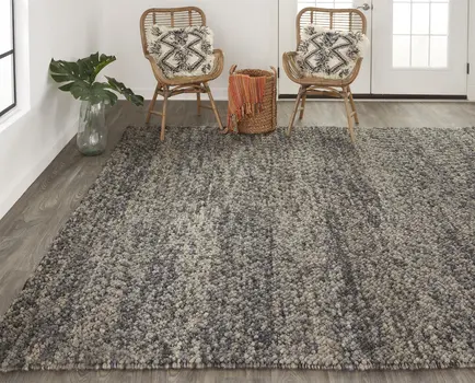 4' X 6' Gray and Black Wool Hand Woven Area Rug