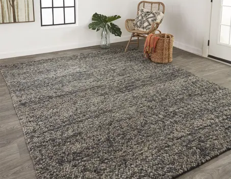 5' X 8' Gray and Black Wool Hand Woven Area Rug