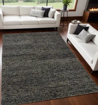 5' X 8' Gray and Black Wool Hand Woven Area Rug