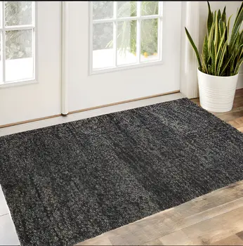 2' X 3' Gray and Black Wool Hand Woven Distressed Area Rug