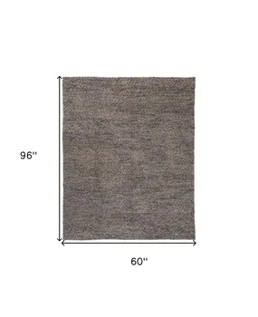 5' X 8' Purple and Gray Wool Hand Woven Distressed Area Rug