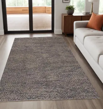 5' X 8' Purple and Gray Wool Hand Woven Distressed Area Rug