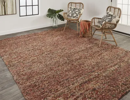 5' X 8' Orange Red Wool Hand Woven Distressed Area Rug