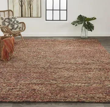 8' X 11' Brown and Orange Wool Hand Woven Distressed Area Rug