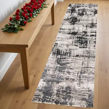 8' Black White And Gray Runner Rug