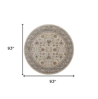 8' Brown and Ivory Round Oriental Power Loom Distressed Area Rug