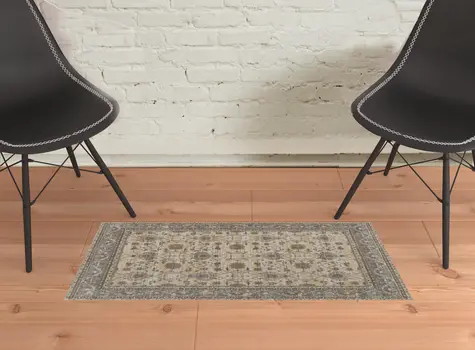 2' X 3' Tan Ivory And Gray Power Loom Area Rug
