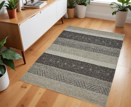 4' X 6' Gray Wool Striped Hand Woven Area Rug