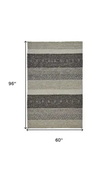 5' X 8' Gray Wool Striped Hand Woven Area Rug