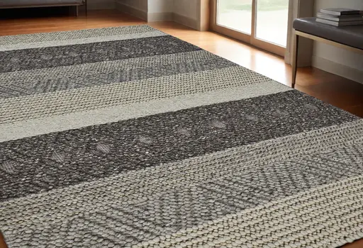 5' X 8' Gray Wool Striped Hand Woven Area Rug