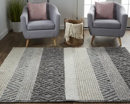 5' X 8' Gray Wool Striped Hand Woven Area Rug