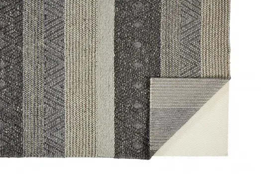 5' X 8' Gray Wool Striped Hand Woven Area Rug