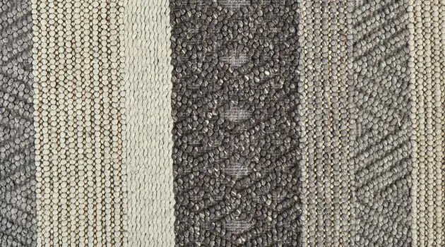 8' X 11' Ivory Black and Gray Wool Striped Hand Woven Area Rug