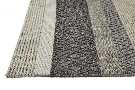 8' X 11' Ivory Black and Gray Wool Striped Hand Woven Area Rug