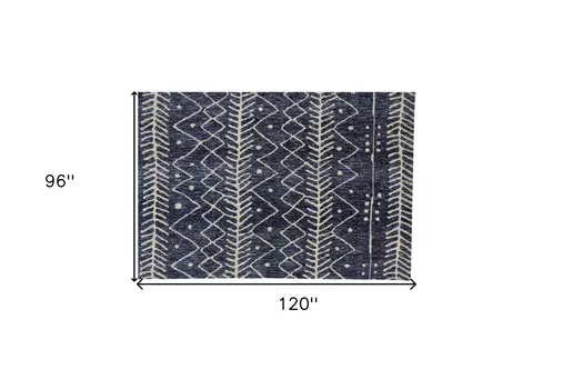 8' X 10' Blue And Ivory Striped Stain Resistant Area Rug