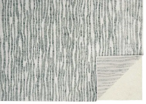 5' X 8' Gray Green And Ivory Striped Distressed Stain Resistant Area Rug