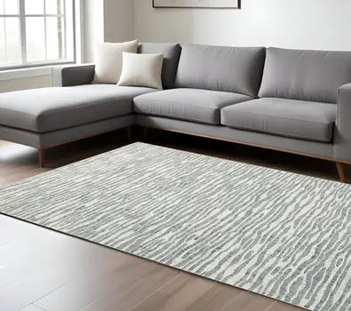 8' X 10' Gray and Ivory Striped Distressed Non Skid Area Rug