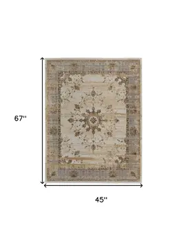 4' X 6' Tan Brown And Gray Power Loom Distressed Area Rug
