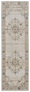 8' Brown and Ivory Oriental Power Loom Distressed Runner Rug