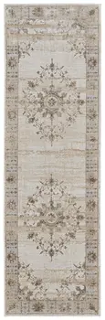 8' Brown and Ivory Oriental Power Loom Distressed Runner Rug