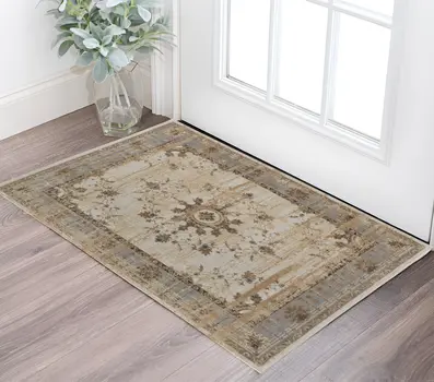 2' X 3' Tan Brown And Gray Power Loom Distressed Area Rug