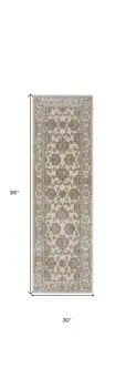 8' Brown and Ivory Oriental Power Loom Distressed Runner Rug