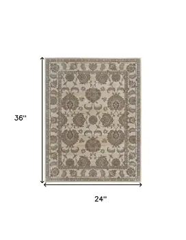 2' X 3' Tan Ivory And Brown Power Loom Area Rug