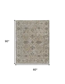 5' X 8' Ivory Tan And Gray Power Loom Area Rug