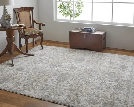 2' X 3' Ivory Tan And Gray Power Loom Area Rug