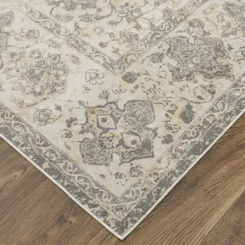 2' X 3' Ivory Tan And Gray Power Loom Area Rug