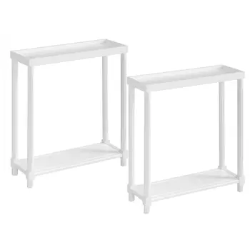Set Of Two 24" White Wood Rectangular End Tables With Shelf