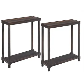 Set of Two 24" Espresso Solid Wood End Tables With Shelf