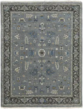 2' X 3' Gray and Ivory Wool Floral Hand Knotted Area Rug