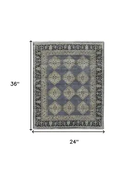 2' X 3' Gray and Ivory Wool Floral Hand Knotted Area Rug