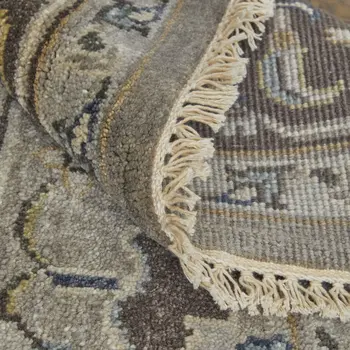 2' X 3' Gray Taupe And Blue Wool Floral Hand Knotted Stain Resistant Area Rug