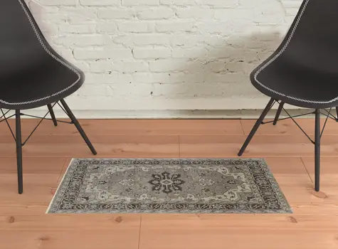 2' X 3' Gray Taupe And Blue Wool Floral Hand Knotted Stain Resistant Area Rug