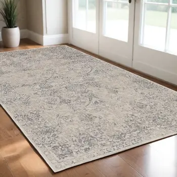 2' X 3' Ivory Gray And Black Abstract Stain Resistant Area Rug