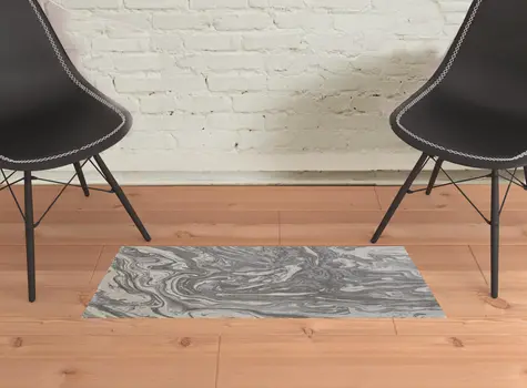 2' X 3' Gray Ivory And Silver Abstract Stain Resistant Area Rug
