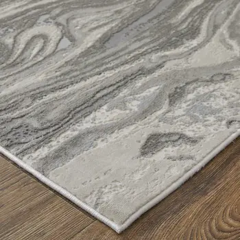 2' X 3' Gray Ivory And Silver Abstract Stain Resistant Area Rug