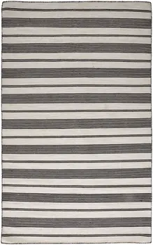 2' X 3' Black And White Striped Dhurrie Hand Woven Stain Resistant Area Rug
