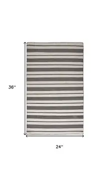2' X 3' Black And White Striped Dhurrie Hand Woven Stain Resistant Area Rug