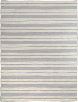 2' X 3' Blue Ivory And Tan Striped Dhurrie Hand Woven Stain Resistant Area Rug