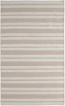 2' X 3' Ivory And Taupe Striped Dhurrie Hand Woven Stain Resistant Area Rug