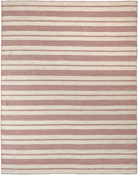 2' X 3' Red And Ivory Striped Dhurrie Hand Woven Stain Resistant Area Rug